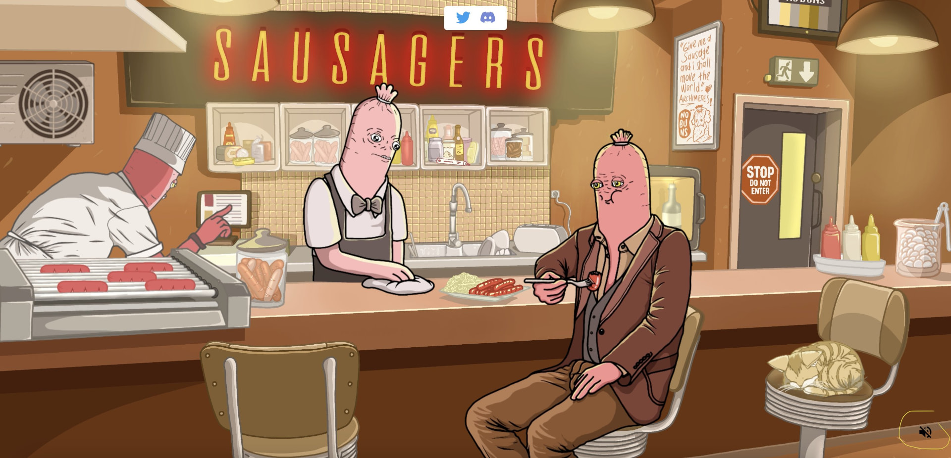 Sausage characters in a late night diner
