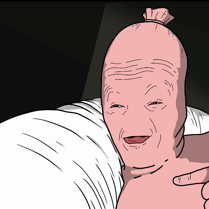Sausage-head character taking a selfie